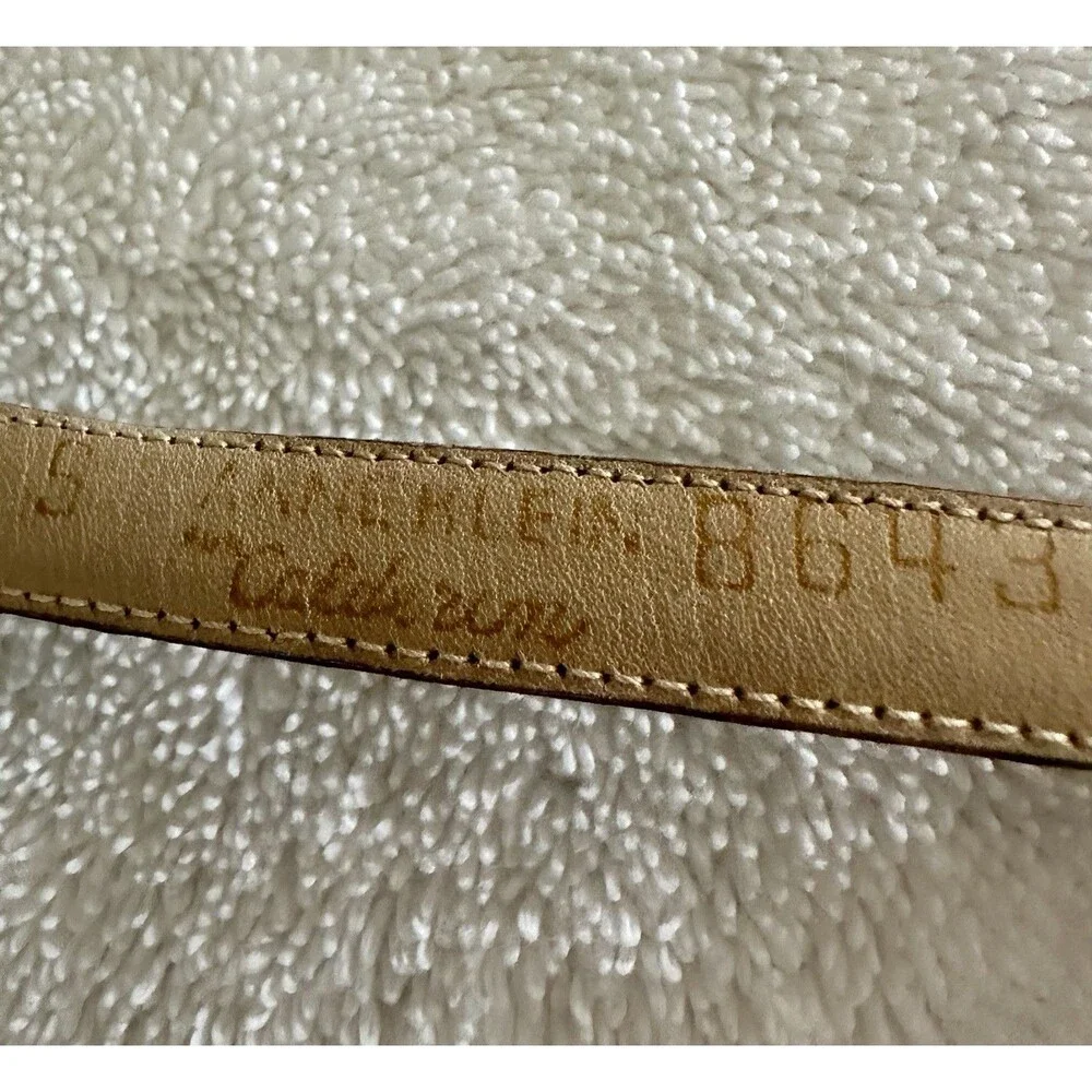 Anne Klein Calderon #8643 Navy Vintage Leather Y2K Belt Gold Lion Buckle Small